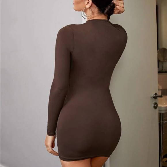 SHEIN Mock Neck Solid Bodycon Dress - Picture 2 of 2